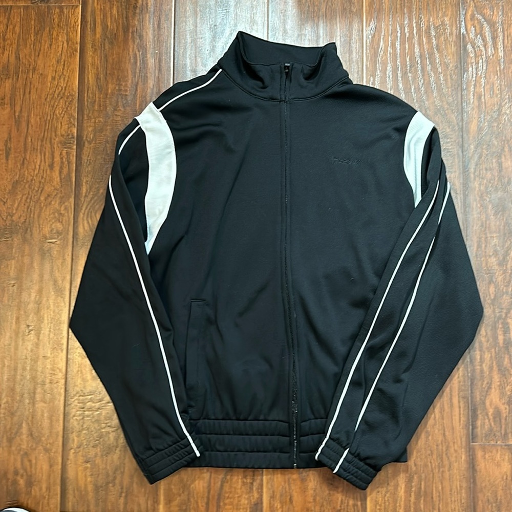 Men’s Black & White Reebok Track Jacket. Size Medium.
